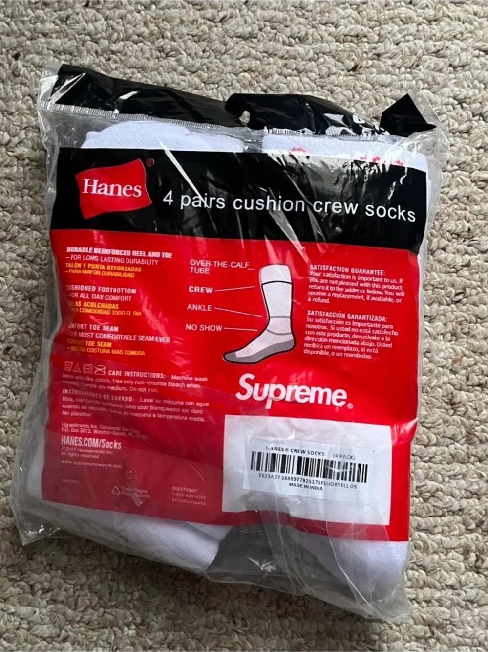 Supreme White Crew Socks with Red Logo - 4 Pack